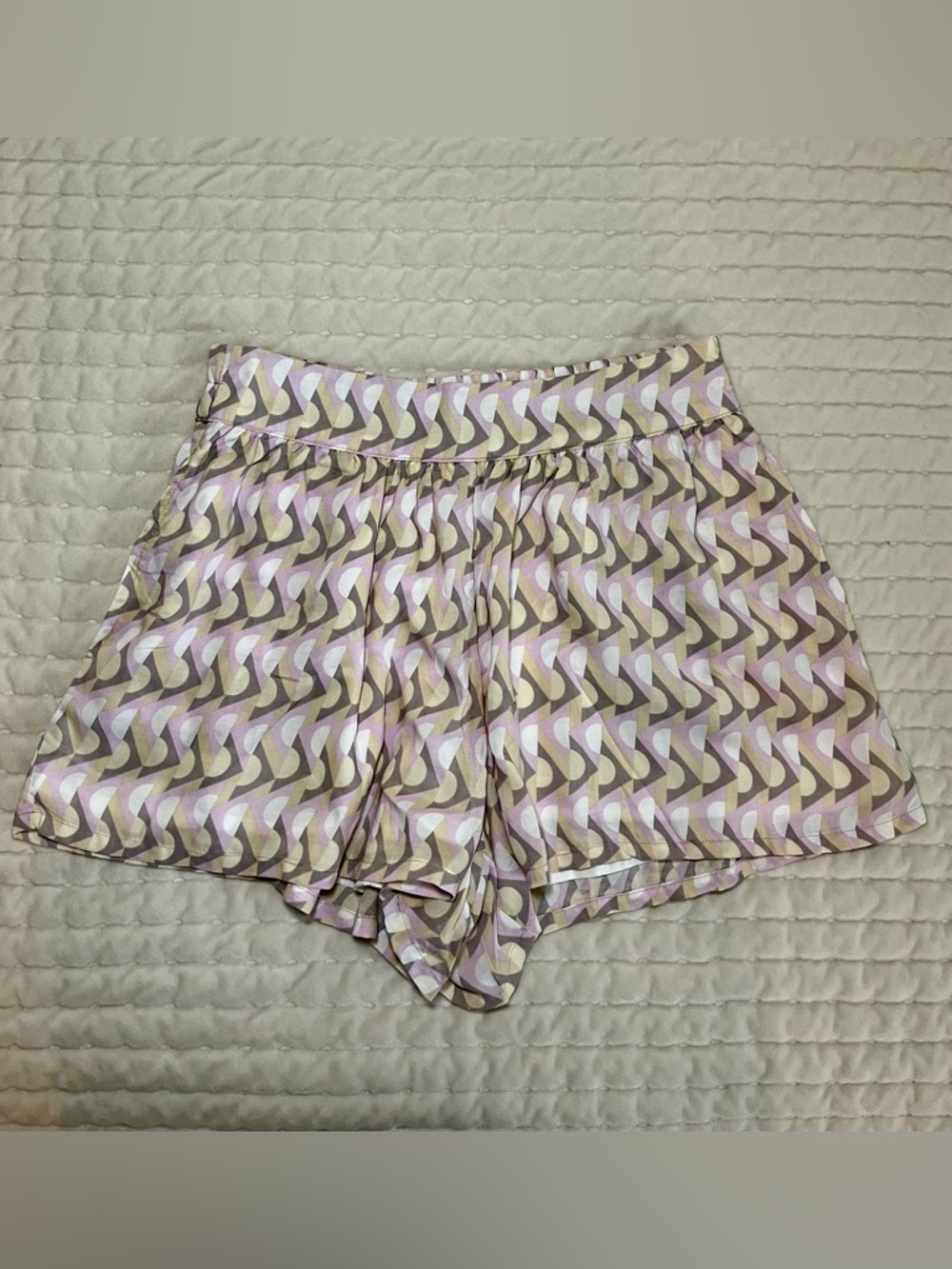 Prana Pink, Tan and White Patterned Elastic-Waist Skirt
